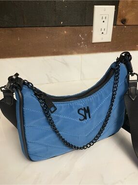 Steve Madden Quilted Blue Crossbody with Black Chain